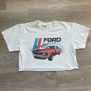 SOLD Vintage Y2K Ford Mustang Cropped White Cotton T Shirt